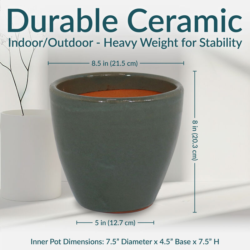 Sunnydaze Set of 2 Resort Glazed Ceramic Planters - 8"