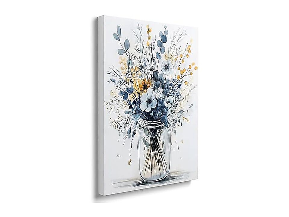 Framed Navy Blue Vintage Daisy Floral Wall Decor Gift Modern Poster Retro Simple