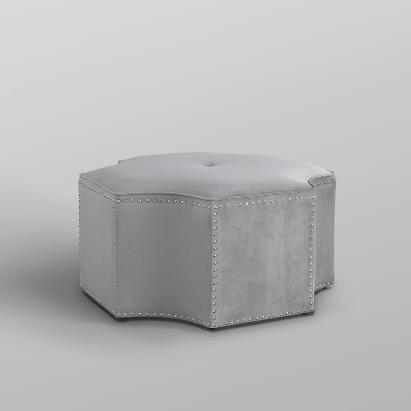 Nicole Miller Arminori Leather/Velvet/Linen Octagon Cocktail Ottoman