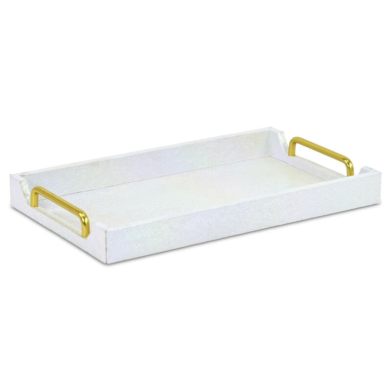HomeRoots 16" White Faux Shagreen Serving Tray With Handles image number 2