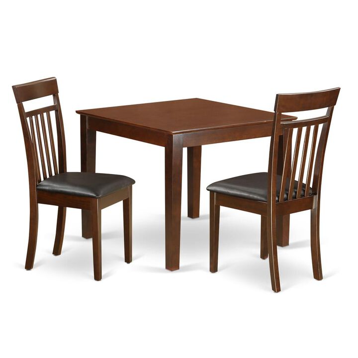 3 PC Table and chair set with a Dining Table and 2 Kitchen Chairs in Mahogany