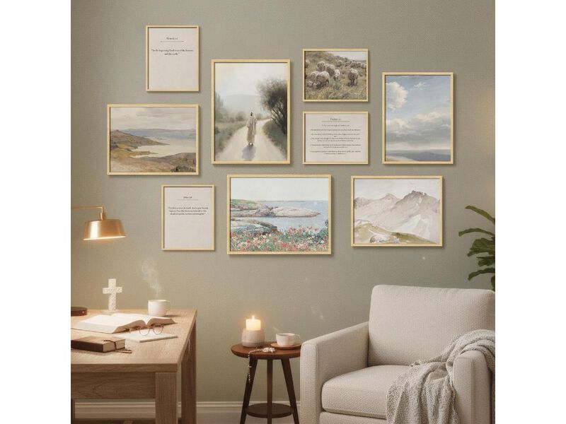 Framed Christian Wall Art Set 9 Piece Scripture Canvas Decor for Living RoomHome image number 1