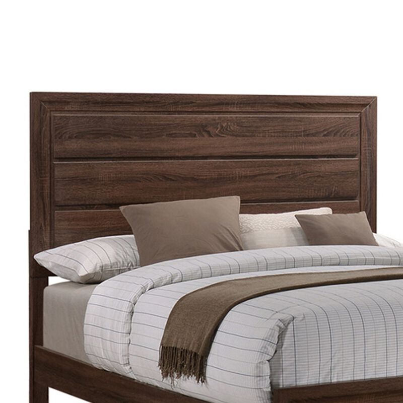 Wooden Queen Size Bed with Panel Headboard and Tapered Feet, Brown-Benzara image number 2