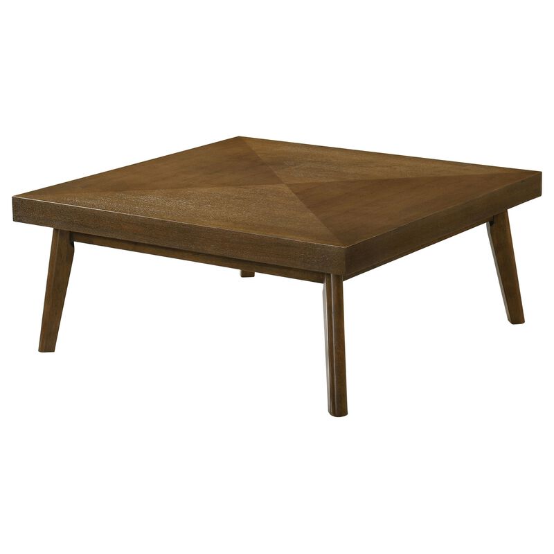 Layla Coffee Table, 39 Inch Square Top, Diamond Parquet, Walnut Brown Wood