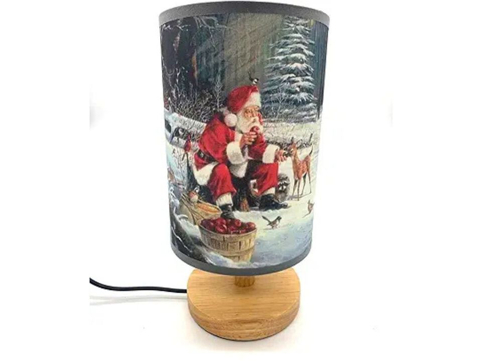Christmas Santa Claus Table Lamp Bedside Night Light Wood Base Holiday Decor