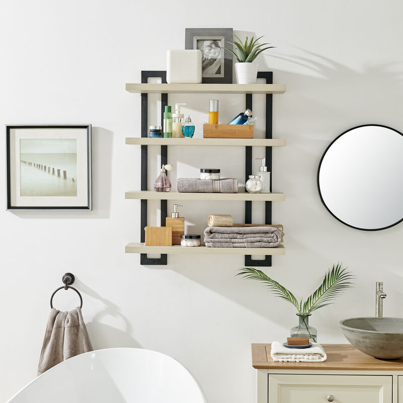 4-Tier Wide Ladder Bracket Floating Metal Frame Wall Shelves