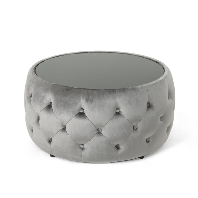 Streamdale Modern Glam Diamond Tufted Velvet Ottoman with Tempered Glass Top image number 0