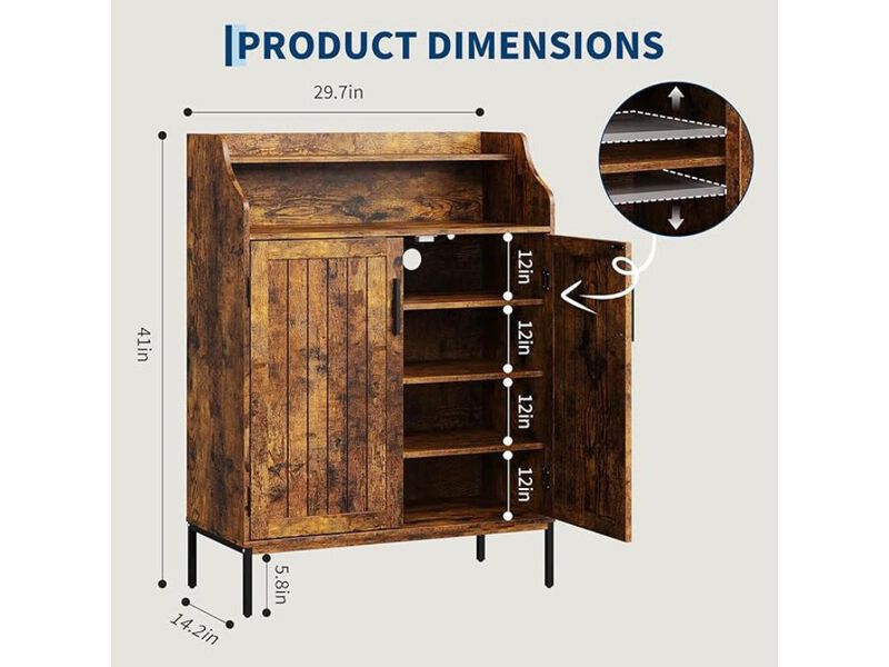 Entryway Wood Shoe Storage Cabinet 5 Tier Adjustable Shelves Closet image number 2