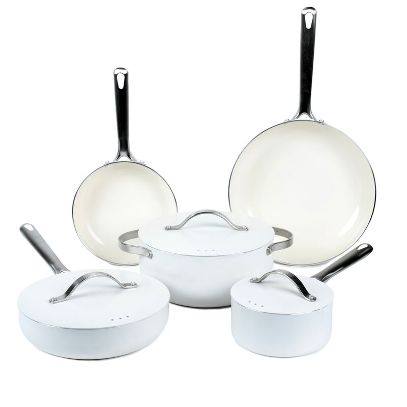 Alva Mobi Nonstick Ceramic Cookware Set 8-Piece Set - Easy to Clean, Oven Safe and Made without PFAS, PFOA & PTFE - Induction and All Stovetop Compatible with Even Heat Distribution