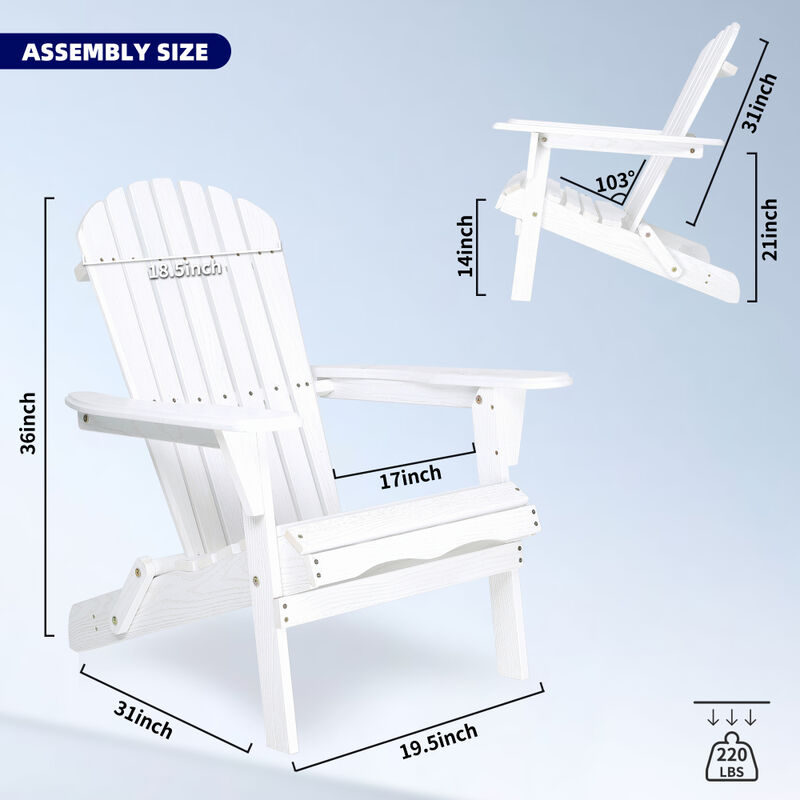 Set of 2 Garden Wood Lounge Chairs &ndash; Outdoor Folding Adirondack Patio Chairs