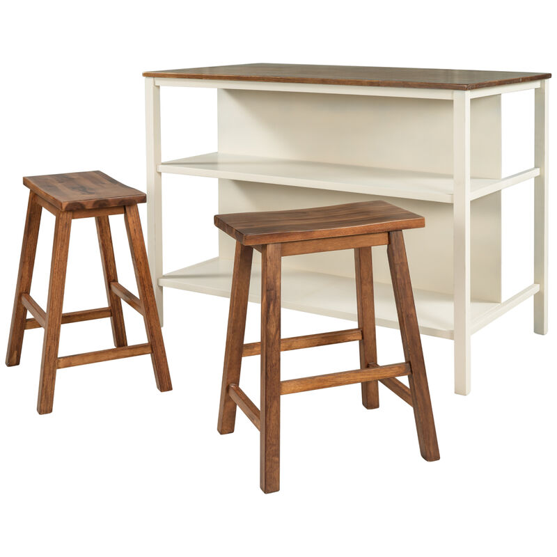 Solid Wood Rustic 3-piece Stationary Kitchen Island Set
