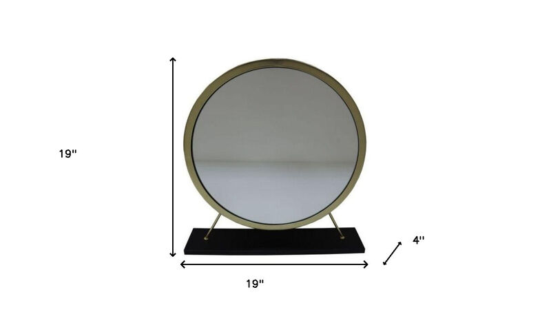 HomeRoots Set of Two Gold Black and White Metal And Faux Fur Freestanding Makeup Mirror And Stool image number 5