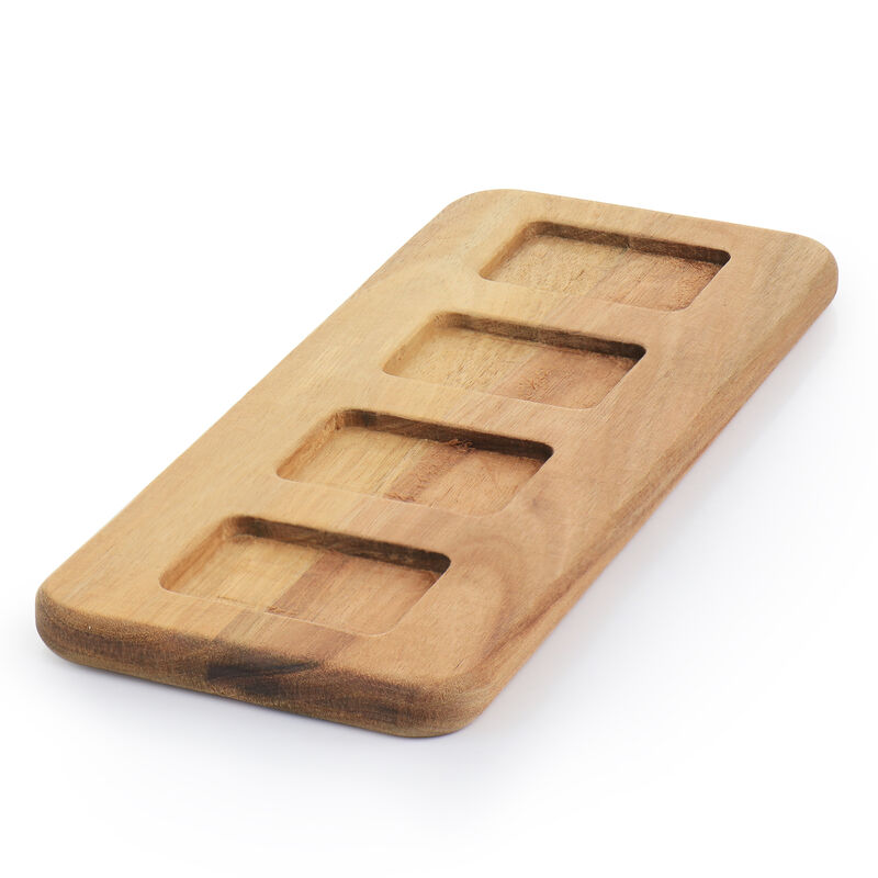 Gibson Elite Gracious Dining 5 Piece Fine Ceramic Tidbit Dish Set with Acacia Wood Base