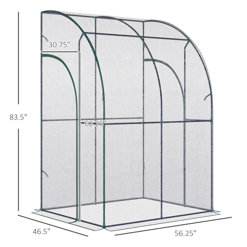 5' x 4' x 7' Portable Outdoor Walk-In Lean-to Greenhouse, 2 Doors, PVC, Green