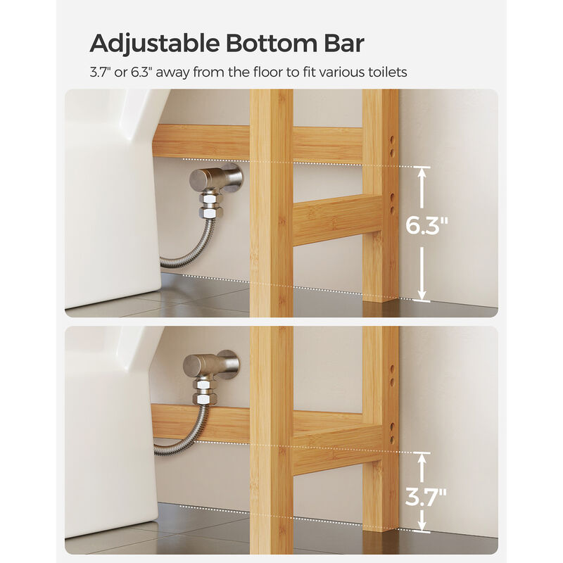 3-Tier Bamboo Bathroom Organizer with Adjustable Shelves – Over-The-Toilet Storage