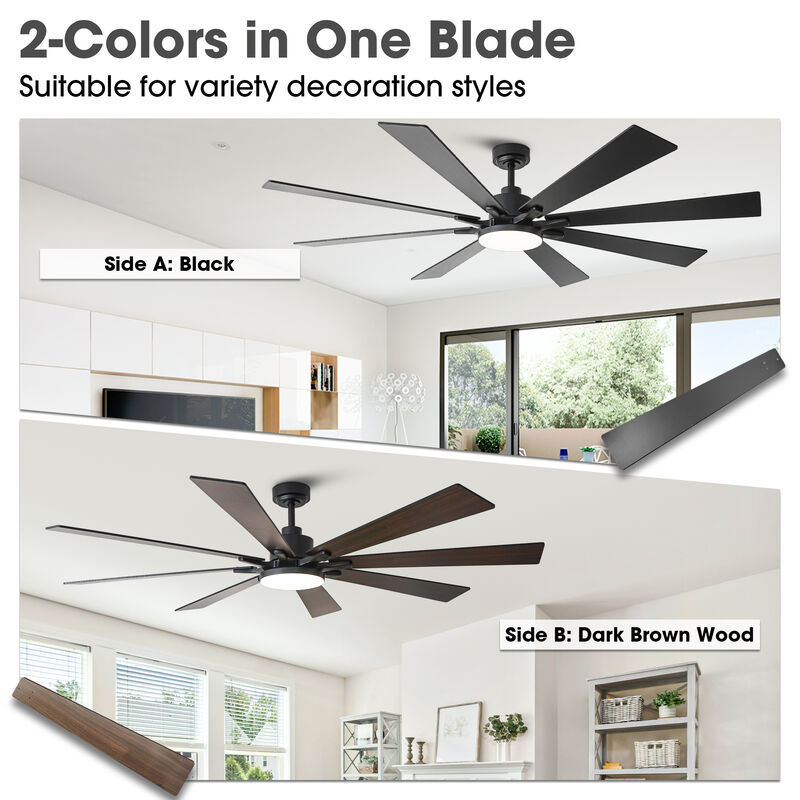 72" Industrial Black Large Smart Ceiling Fan with Light and APP Control