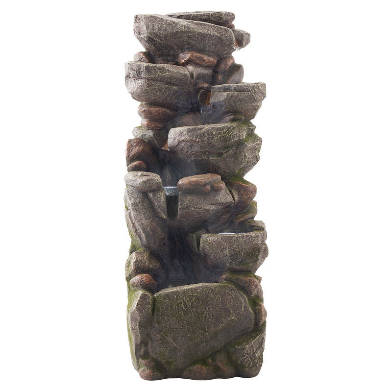 7-Tier Outdoor Water Fountain with LED Light, Rock Cascading Design for Garden Patio image number 0