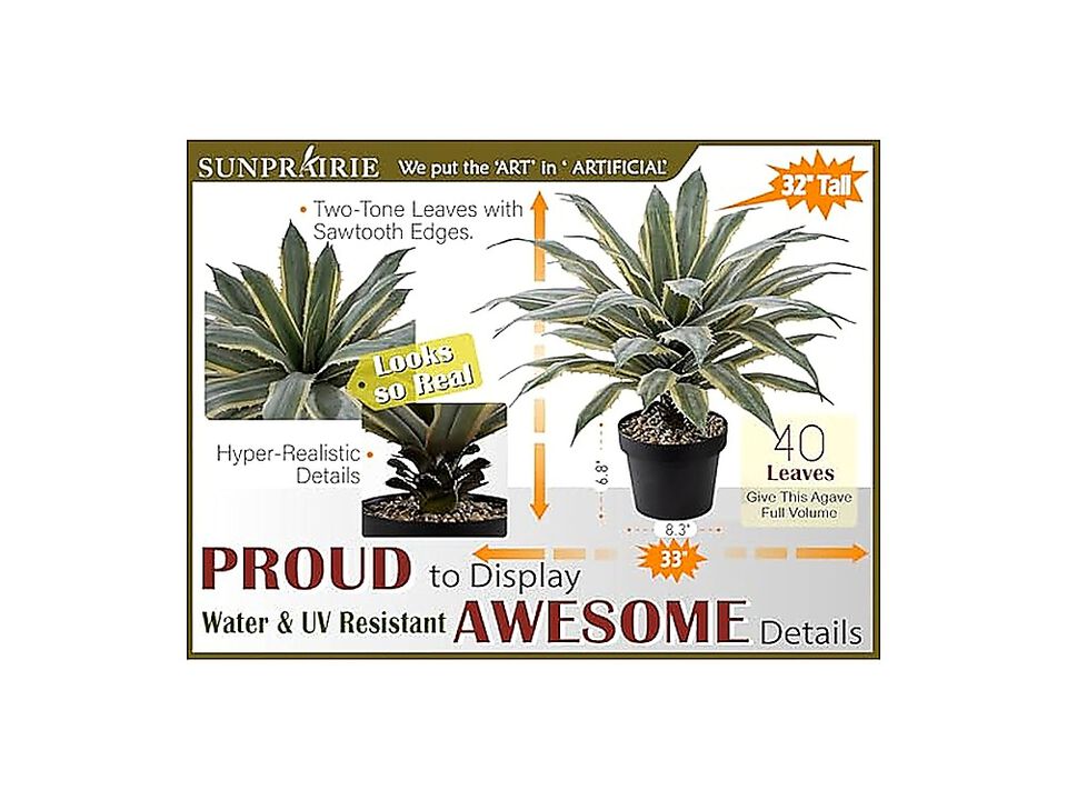 32 Inch Tall Large Faux Agave Plant Two Tone Sawtooth Edged Leaves Planted In