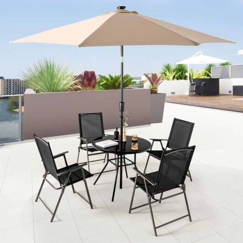 Hivvago 34 Inch Patio Dining Table with 1.5 inch Umbrella Hole for Garden