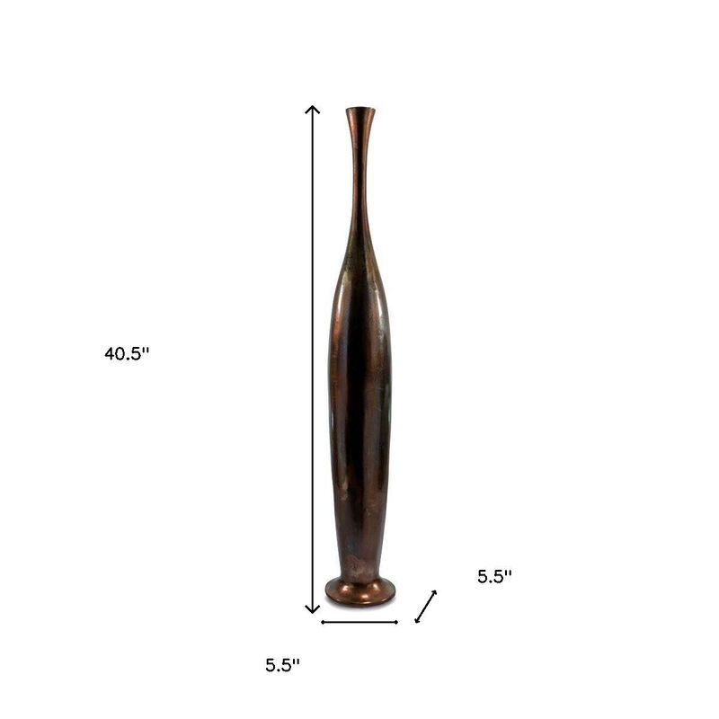 Hivvago 41 Inch Burnished Brown Aluminum Floor Vase
