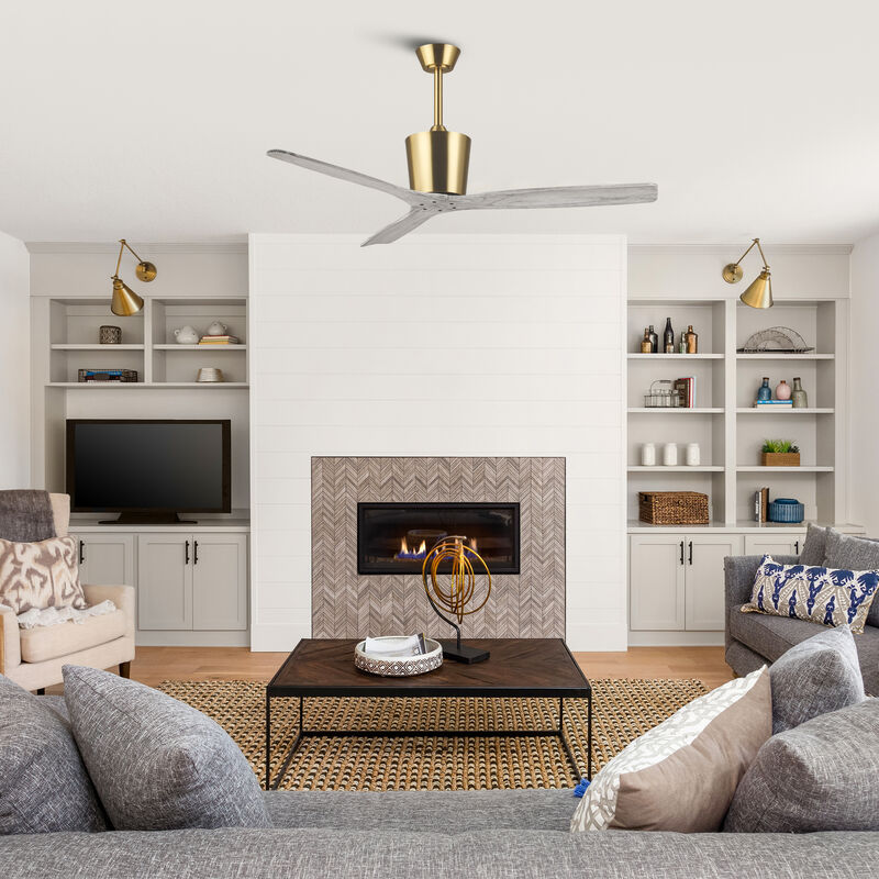 54 in. Gold Solid Wood Blades Downrod Mount Ceiling Fan with Remote without Light