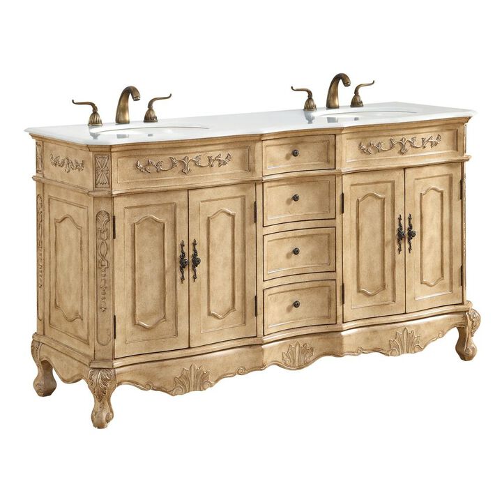 Elegant Kitchen and Bath 60 inch Double Bathroom vanity in Antique Beige