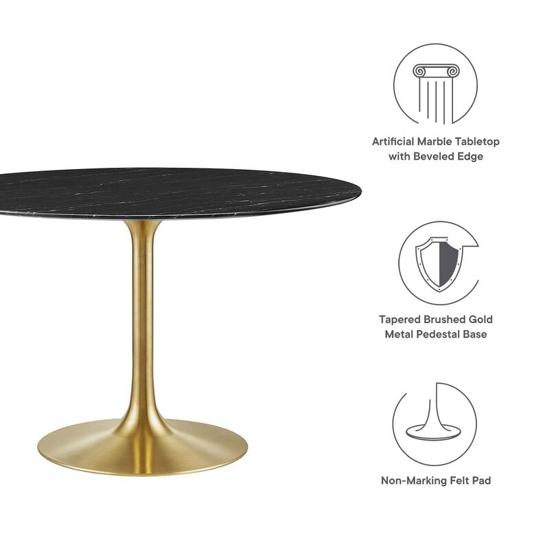 Modway - Lippa 48" Round Artificial Marble Dining Table Gold Black