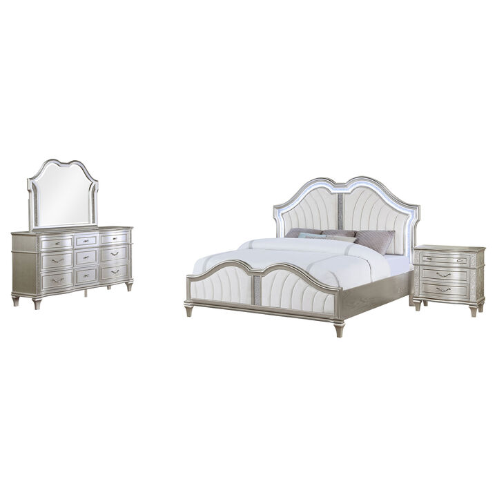 Nive 4pc King Bedroom Set, Silver, Ivory Channel Tufted Upholstery
