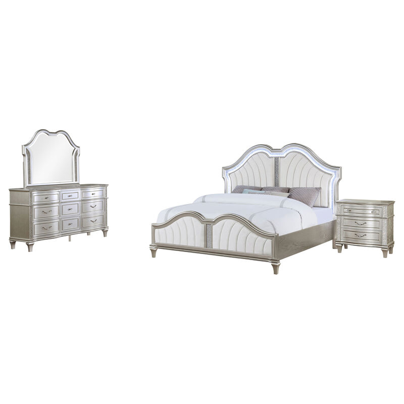 Nive 4pc King Bedroom Set, Silver, Ivory Channel Tufted Upholstery