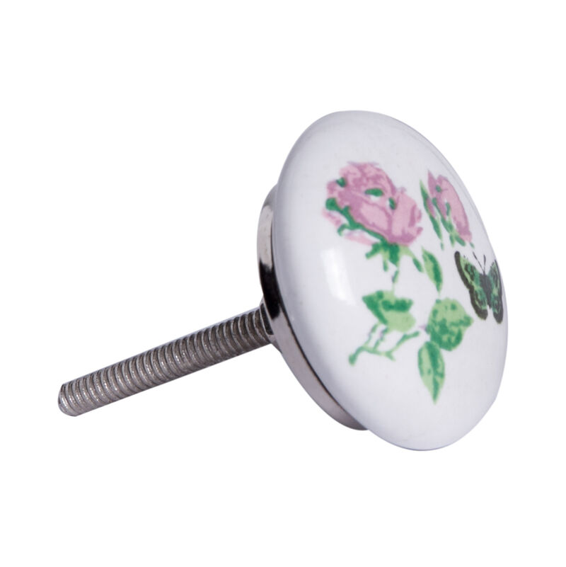 HomeRoots Set of Eight Light Pink And White Ceramic And Metal Floral Drawer Pull Knobs image number 2