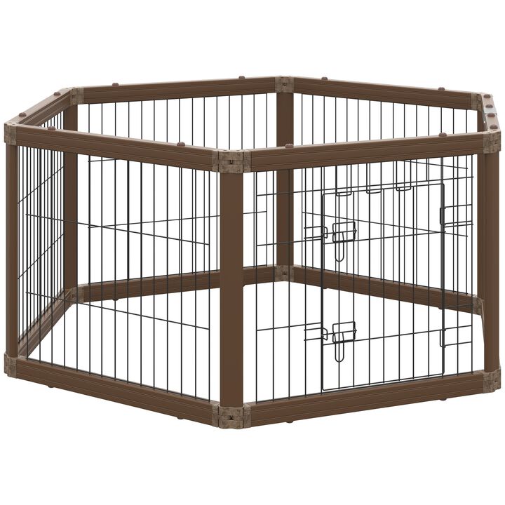 24.5" Heavy-Duty Pet Playpen, Foldable Dog Exercise Pen, Roomy Small Dog Fence with Door, Double Locking Latches, for Indoor or Outdoor, Brown