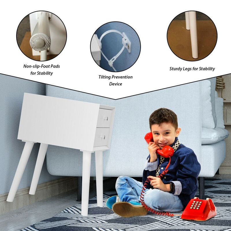 Wooden Nightstand Mid-Century End Side Table with 2 Storage Drawers