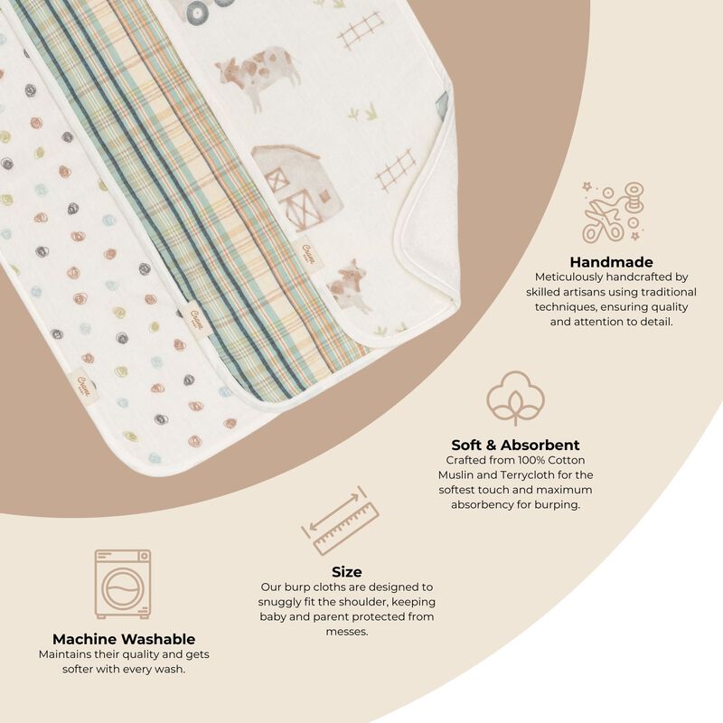 Charlie 3-pc. Farmhouse Tractor Newborn Baby Burp Cloth Set image number 2