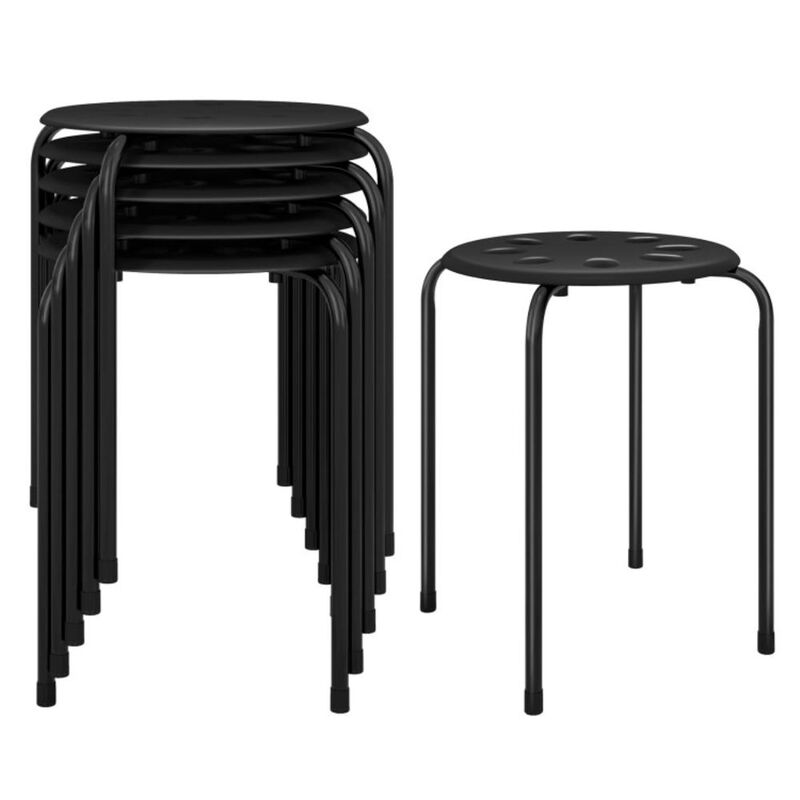 Hivvago 17.5 Inch Set of 6 Portable Plastic Stack Stools with Metal Frame