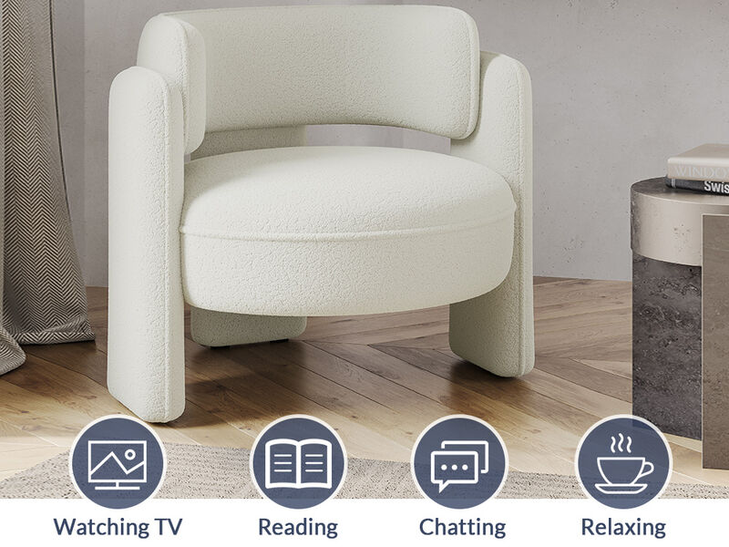 BELLEZE Modern Sherpa Accent Chair, Sherpa Boucle Chair Barrel Accent Chair Comfy Round Upholstered Armchair Side Corner Chair for Living Room, Bedrooms, Office, Reading Nook - Quinton (White)