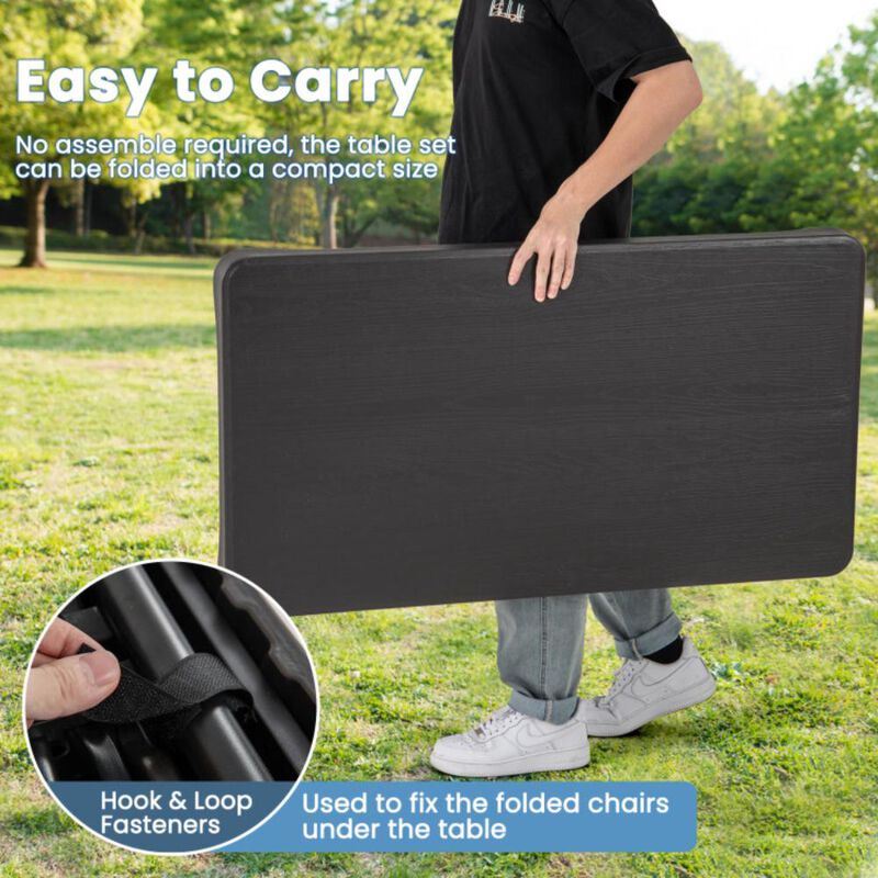 Hivvago Outdoor Folding Table Bench Set w All-Weather HDPE Tabletop and Sturdy Metal Frame