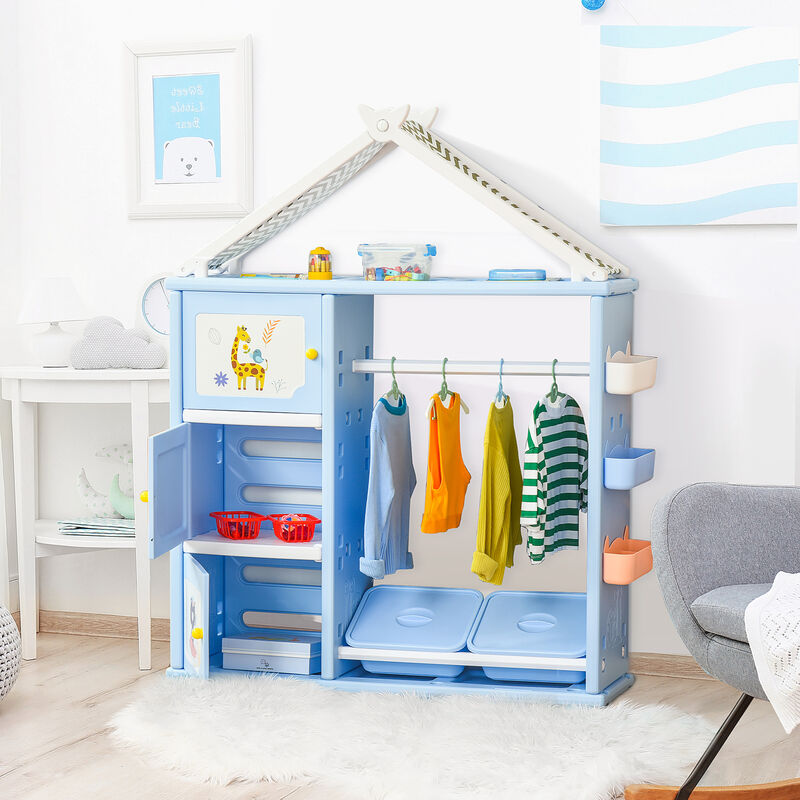 Roomy Kids Wardrobe Closet Hanging Rack Built for Kids Bedroom Storage, Blue