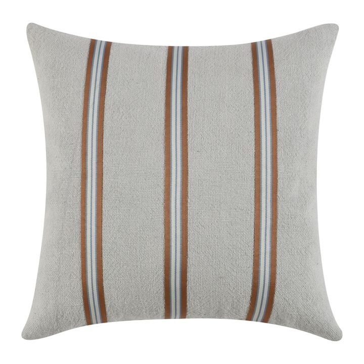 Throw Pillow, Woven Tape Pattern, 24 Inch Green Cotton Linen Blend - Benzara