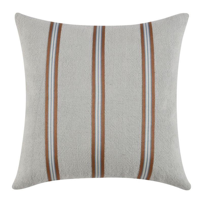 Throw Pillow, Woven Tape Pattern, 24 Inch Green Cotton Linen Blend - Benzara