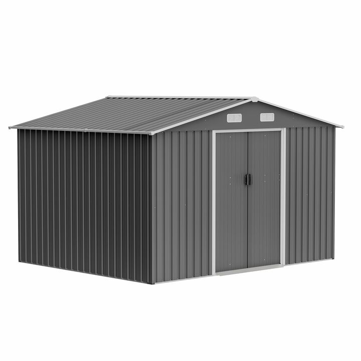 Mondawe 10x8 FT All-Weather Metal Storage Shed with Lockable Sliding Doors