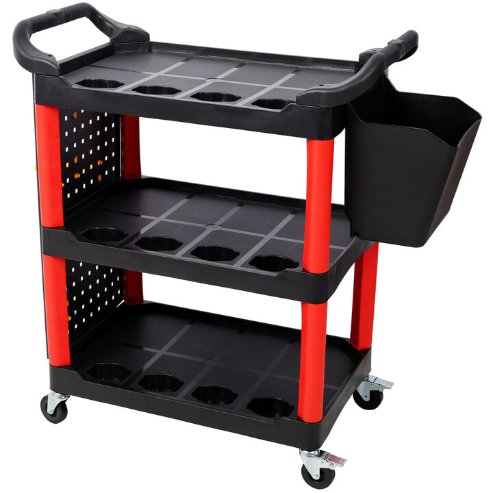 ELEMENT ACE Heavy Duty 3 Tier Rolling Utility Tool Cart with Lockable Casters and Pegboard for Garage, Workshop, Warehouse and Repair Shop Use