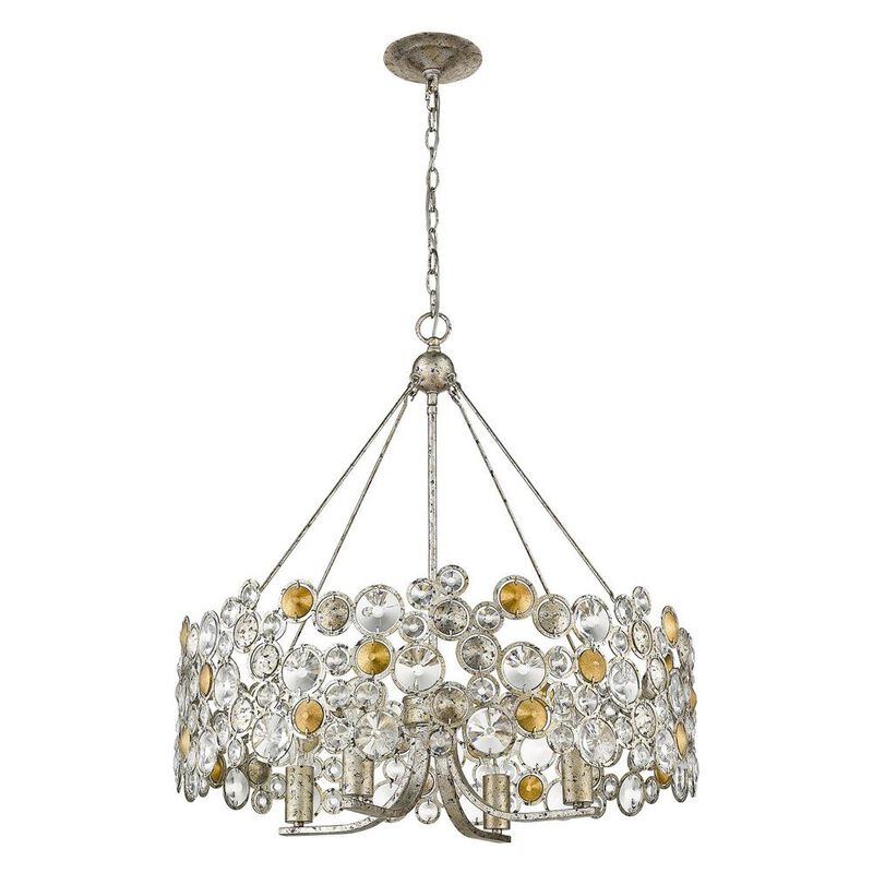 Hivvago Silver Shaded Four Light Metal and Crystals Dimmable Chandelier With Silver Shades