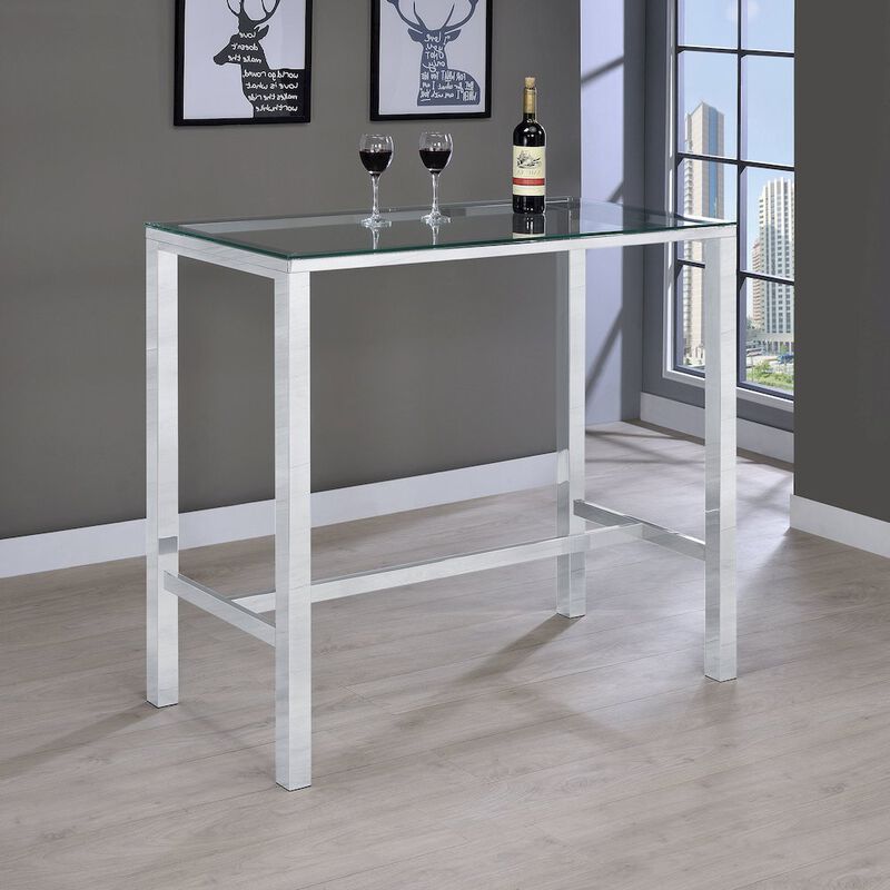 Coaster Tolbert Rectangular 47-inch Glass Top Pub Bar Table Chrome