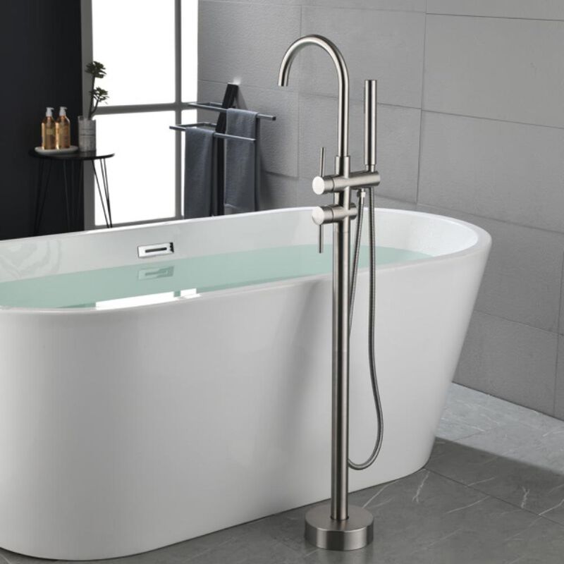 Freestanding Tub Filler Brushed Nickel Standing Bathtub Faucet with Modern Design