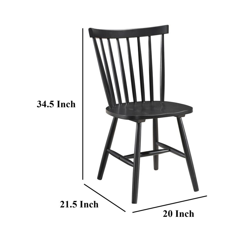 Halie Dining Side Chair Set of 2, Spindle Back, Black Asian Hardwood - Benzara