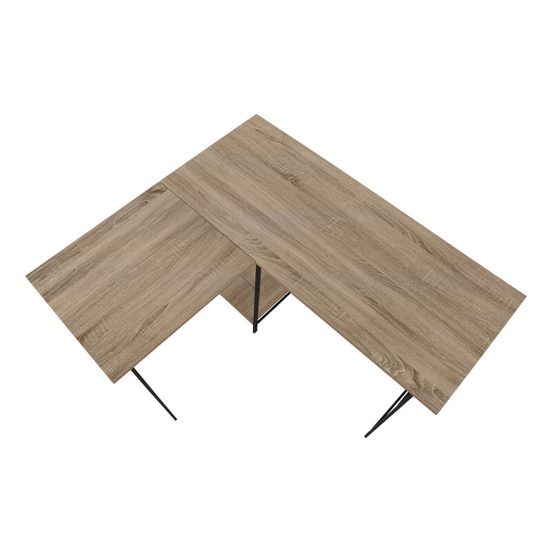 Monarch Specialties I 7592 Computer Desk, Home Office, Corner, Storage Shelves, 48"L, L Shape, Work, Laptop, Metal, Laminate, Brown, Black, Contemporary, Modern