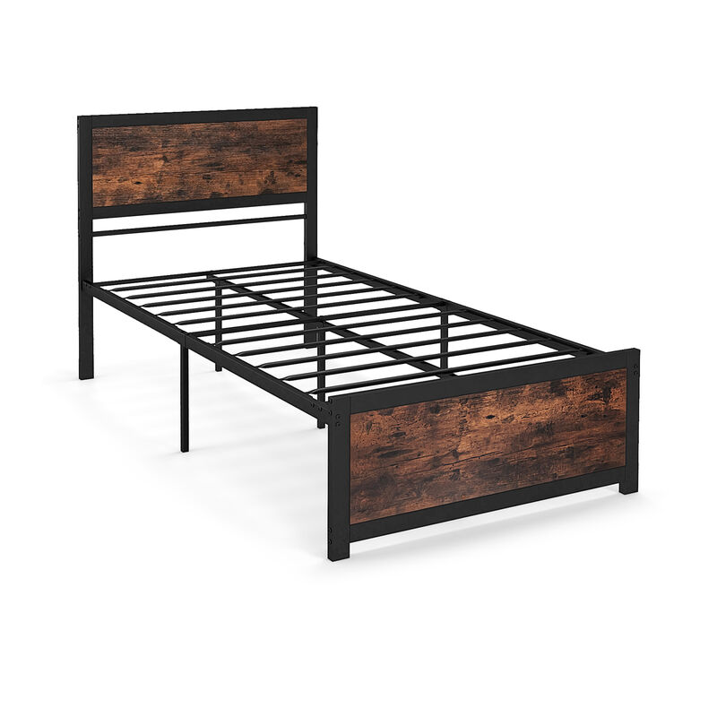 Metal Bed Frame with High Headboard and Mute Bars for Noise-Free Sleeping