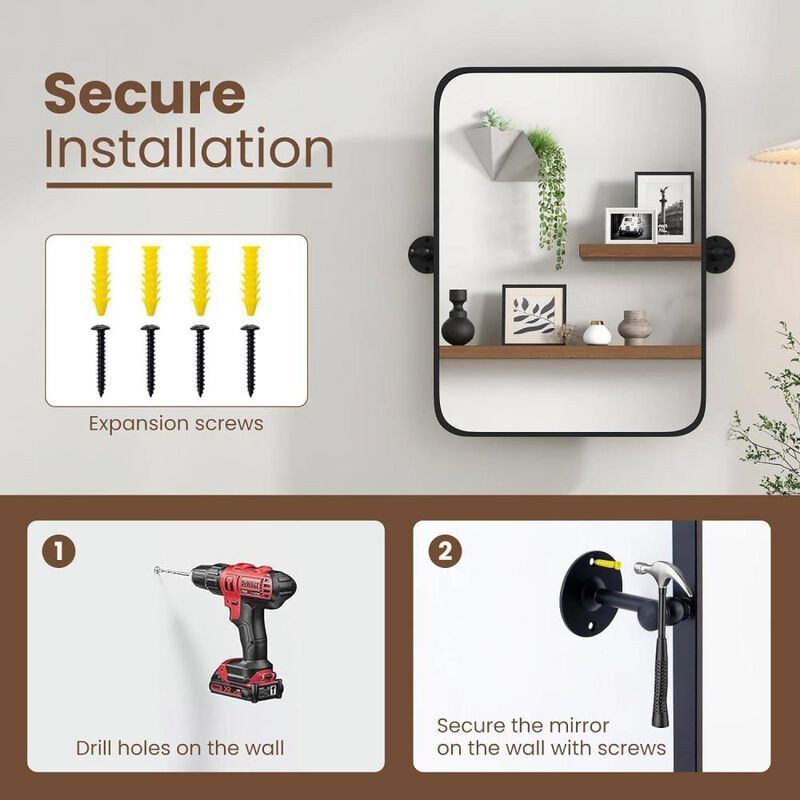 Hivvago 30 x 22 inch Bathroom Wall Mirror with Easy Tilt Pivot and Black Frame