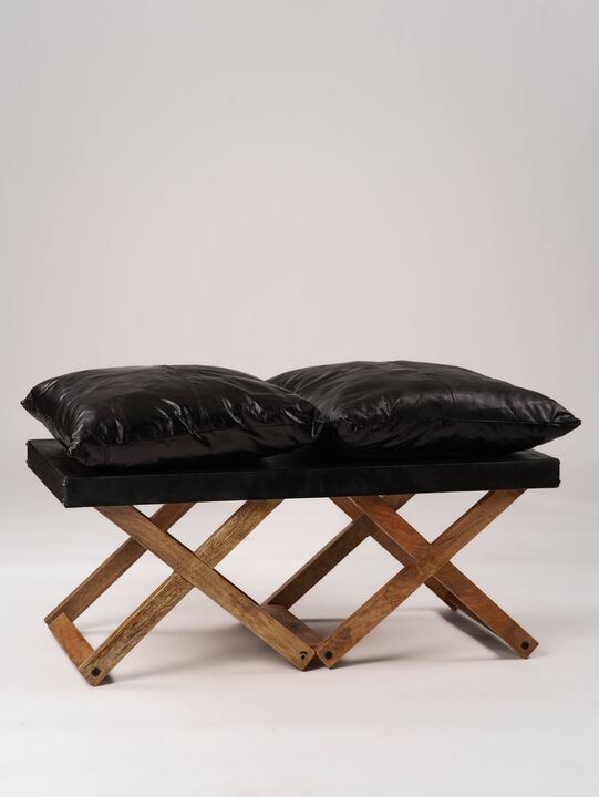 Handmade Eco-Friendly Solid Wood & Leather Brown Rectangle Stool 40"x20"x18" From BBH Homes
