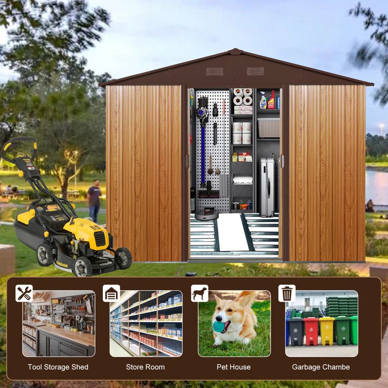 8ft x 10ft Outdoor Metal Storage Shed with Metal Foundation image number 8